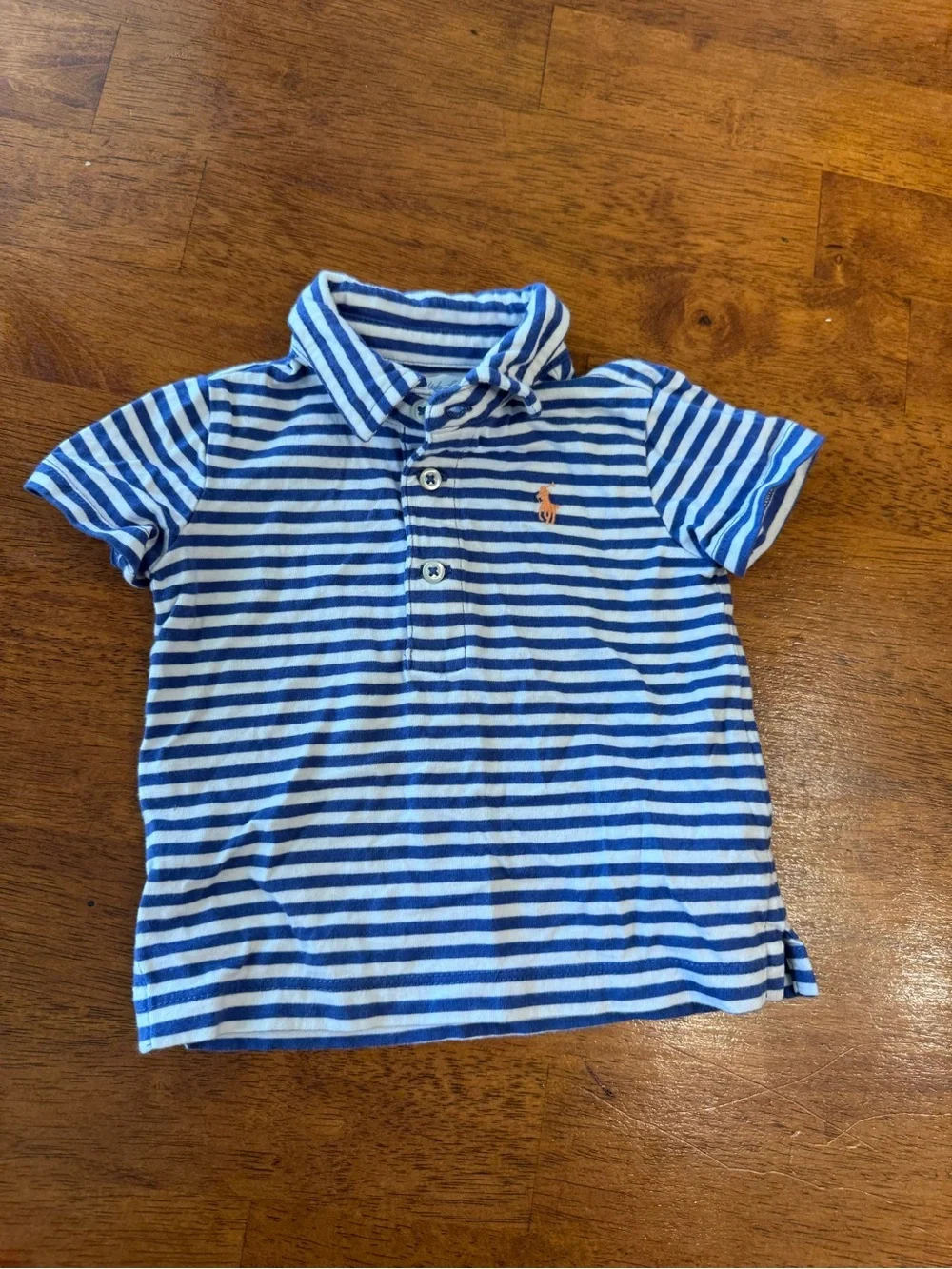Ralph Lauren Blue & White Striped Polo with Orange Logo kids size 6 months